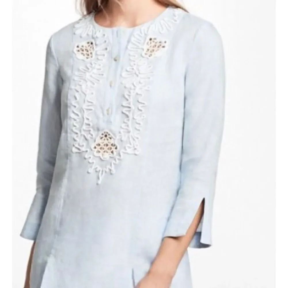 Brooks brothers, women’s blue embroidered tunic top size 2